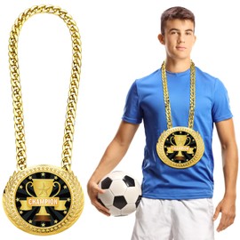 Tondiamo Sports MVP Turnover Chain Medal 6" Big Gold Champ Award Necklace Chain Baseball Basketball Football Soccer Softball Volleyball Sports Competitions Prize Gifts and Party Favors (Champion)