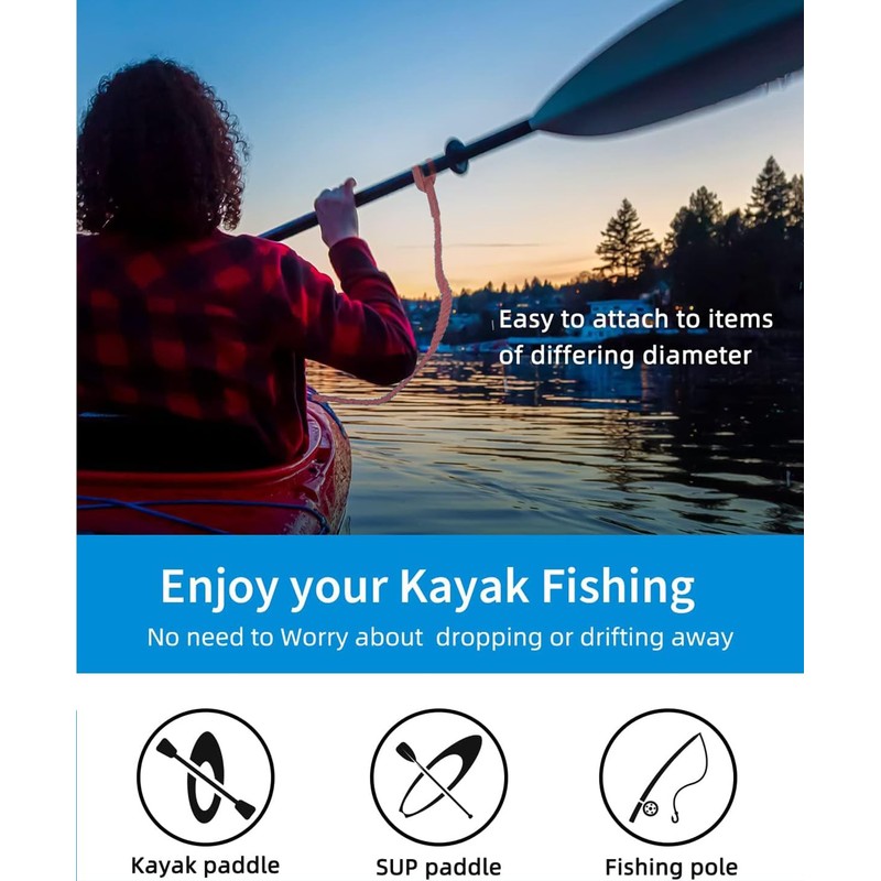 OCEANBROAD Kayak Paddle Leash with D-Ring Stretchable Bungee Strap Lanyard