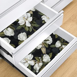 HAOKHOME Shelf Liner and Cabinet Liner Gardenia Floral, Self-Adhesive Drawer Liners, Peel and Stick Contact Paper for Kitchen Cupboard, Non Slip Bathroom Drawers, Black White 17.7in x 6.5ft 73169-1