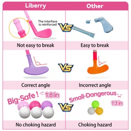 Liberry Toddler Golf Set with Putting Mat for 2 3 4 Years Old Boys Girls, Upgraded Kids Golf Cart with Unique Shoulder Strap Design, Indoor and Outdoor Golf Toys Gifts (Pink)