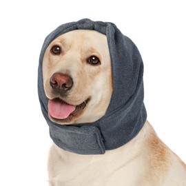 Kuoser Dog Calming Hood for Noise Anxiety Relief – Adjustable Velcro Ear Protector & Muff for Grooming, Fireworks & Thunder (Grey, Size L)