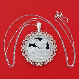 2010 Wyoming Yellowstone National Park Quarter 90% Silver Proof Coin Soild 925 Sterling Silver Necklace NEW - America the Beautiful