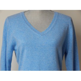 Qi Cashmere NWT WOMEN’s Qi CASHMERE V-NECK PULLOVER SWEATER BLUE LARGE