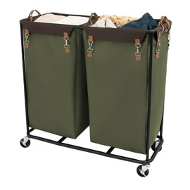 StorageWorks 390L Extra Large Lanudry Hamper with Wheels, 2 Sections Laundry Basket with Wheels, Clothes Sorter Cart with Divider for Hotel, Home, Green, 37.75"L x 17"W x 37.5"H
