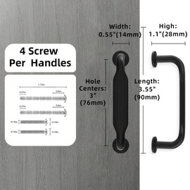 Amasideca 10 Pack Matte Black Cabinet Pulls 3 Inch(76mm) Hole Centers Kitchen Cabinet Handles Zinc Alloy Black Drawer Pulls Solid Cabinet Hardware