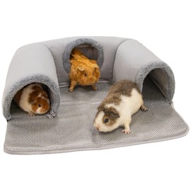 Lfokd Guinea Pig Hideout Tunnel with Cool Bed for Bunny 3 Cave Small Animal Tunnel Toy Cages Rattan Mat