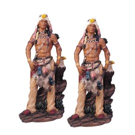 ICE ARMOR 2-PC Gift Set 11" H Indian Warrior with Eagle Statue Native American Figurine Statue Ornament Home Room Office Decor Ideas for Housewarming, Holidays and Birthdays