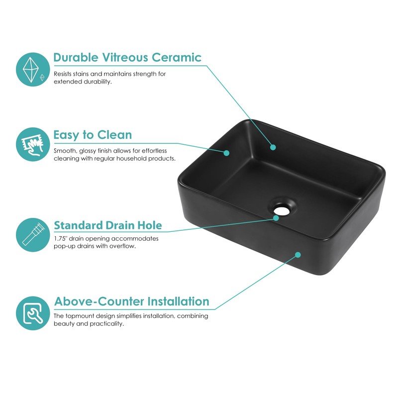 Kichae Vessel Sink Rectangular - 19"x15" Modern Bathroom Rectangle Above