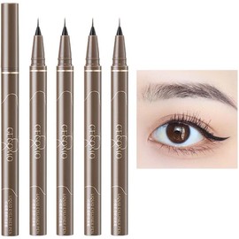 GECOMO Genuine Waterproof Sweatproof Eyeliner, Extra Fine, Long Lasting, Easy to Color, Korean Makeup, Smear-Resistant, Ultra Fine Eyeliner, 0.001 mm, Ultra Fine Liquid Eyeliner, Quick Drying, Natural