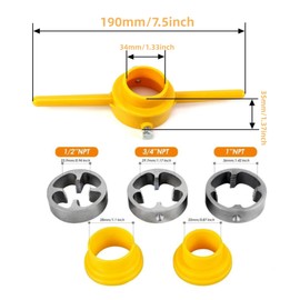 NestNook 6 Pcs NPT Die Thread Maker Tool Kit for PVC Pipe (1/2", 3/4", & 1" Sizes)