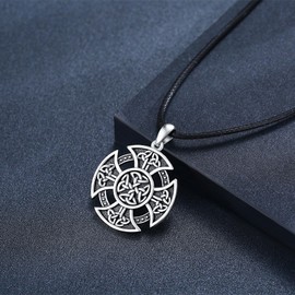 MEDWISE Men's Celtic Cross Necklace 925 Sterling Silver Irsh Knot Pendant Nordic Viking Jewelry Religious Gifts 22”+2” Leather Chain