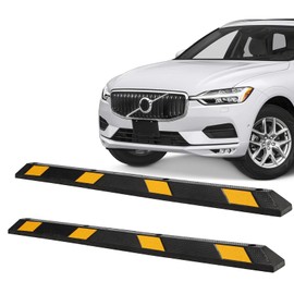 MERXENG 2 Pack Curb Garage Car Stopper, 72 Inch Heavy Duty Parking Stopper for Garage with Yellow Reflective Stripes, Rubber Garage Parking Stops for Vehicles Truck Driveway Garage