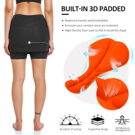 Santic Cycling Skirts Skorts 2 in 1 Short Women's Cycling Shorts with Padded High Waistband Trouser Skirt Shorts Seat Padding Cycling Skirt, C-black