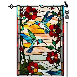 Summer Dragonfly Butterfly Bird Garden Flag Glass Style Flowers 12x18 Inch Double Sized Farmhouse Outside Decorations (C)