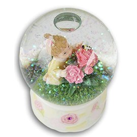 Holiday Decor Twinkle Water Globe Little Girl with Carnations and Bumblebee - 1 Piece - 3.5 Inches Tall