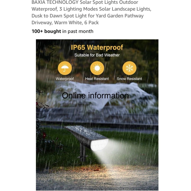 BAXIA TECHNOLOGY Solar Spot Lights Outdoor Waterproof (6 pack)