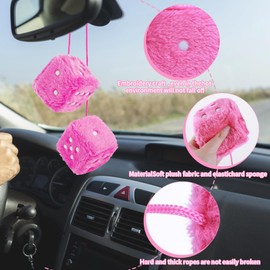 Fuzzy Dice for Car Mirror, Pair of Retro 2.75” Fuzzy Dice for Rear View Mirror with White Dots for Car Interior Hanging Ornament Decoration (Pink)