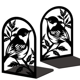 INFUNLY Bird Bookends Decorative Metal Book Ends for Shelves 4.7"×7.1" Non-Skid Heavy Duty Bookends Unique Office Desk Book Stand for Heavy Books Black Book Stopper to Hold Books for Home Office Decor