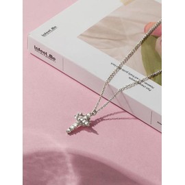 Rhinestone Crown & Cross Pendant Necklace, Fashion Neck Jewelry for Party, Daily Clothing Decor, Trendy All-match & Exquisite Jewelry for Birthday Gift - Color: Silver, Specification: one-size