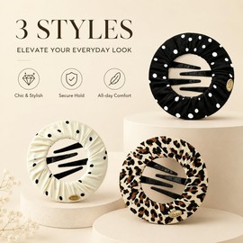 3 Pcs Soft Flexible Hair Clips for Women, Cozy Squishy Cloud Circle Claw Clips, Hat Friendly Polka Dot Leopard Print Hair Barrettes for Thick Thin Hair