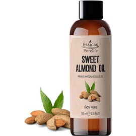 Essican Purelife, Pure Sweet Almond Oil for Hair, 100ml Cold Pressed Almond Oils for Massage, Carrier Oil for Essential Oils Mixing Ideal for Massage, Moisturising Face, Skin, Ear, Body, Cruelty-Free