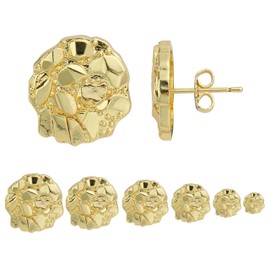 14k Gold Round Rough Textured Cookie Nugget Stud Earrings For Men/Women Unisex (S(8mm))