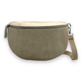 Suede Bum Bag Women's XL Crossbody Bag Velour Belt Bag Waist Bag Body Bag Shoulder Bag Silver Zip, beige, vintage