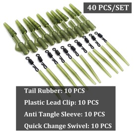 Elionless 40 Pcs Carp Fishing Kit, Anti Tangle Sleeves Tail Rubber Quick Change Swivels Carp Fishing Rigs Making Tackle