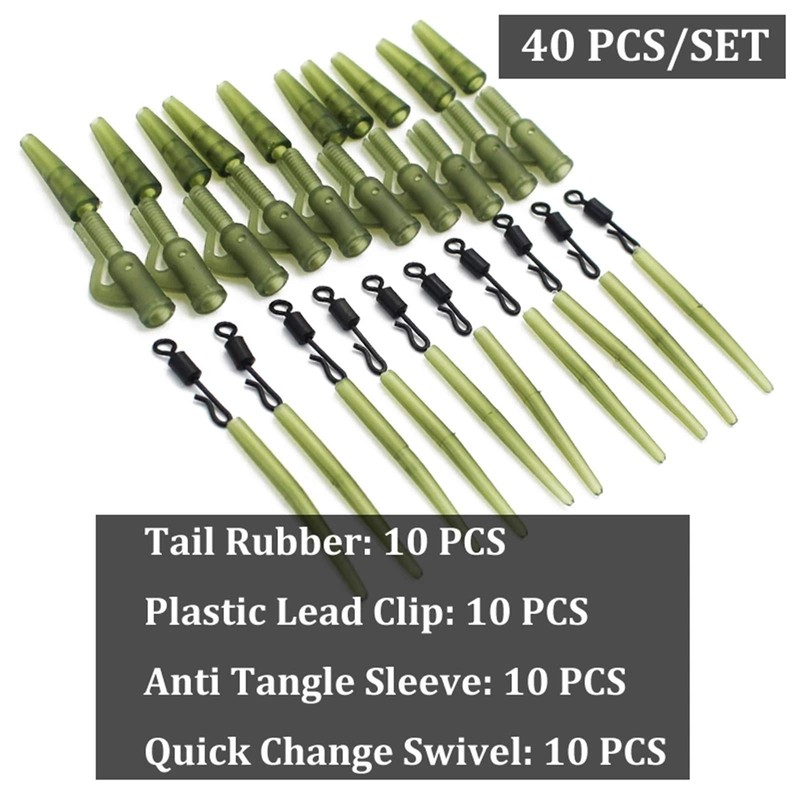 Elionless 40 Pcs Carp Fishing Kit, Anti Tangle Sleeves Tail