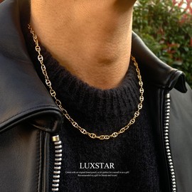 LUXSTAR Anchor Chain Necklace, Marina, Simple, Thick, 0.2 inch (4 mm), Length 17.7 inches (45 cm), Adjuster, 2.0 inches (5 cm), Men's, Women's, Brand