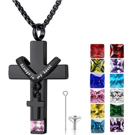 Birthstone Cross Urn Necklaces for Ashes Cremation Jewellery Urns for Human Ashes Memorial Urn Keepsake Pendant