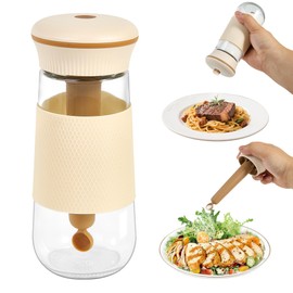 2-in-1 Salt Shakers for Kitchen with Measuring Spoon, BPA-Free Glass Spice Jars 0.3g Shake & 1g Scoop, Salt Container for Modern Home Kitchen Decor, Easy Filling（1PCS）