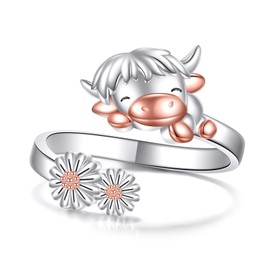 ONEFINITY Highland Cow Ring 925 Sterling Silver Adjustable Rings Cow Jewellery Gifts for Women