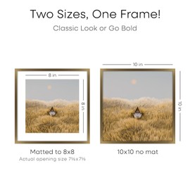 Homeforia 10x10 Brass Picture Frame, High-End Metal Square 10 x 10 Frame for Wall and Tabletop, 10x10 Bronze Frame, 10x10 Brass Photo Frame with Mat 8x8, Tempered Glass, Wall Hook Included, Set of 1