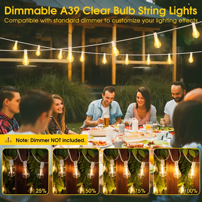 Larkvue 100FT Outdoor String Lights, LED Patio Lights with 42