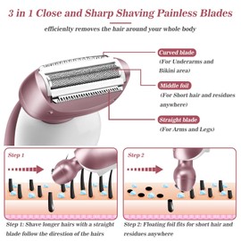 Electric Shaver for Women for Legs Bikini Trimmer Electric Razors for Women Underarm Public Hairs Rechargeable Womens Shaver Wet Dry Use Painless Cordless with Detachable Head (Pink)