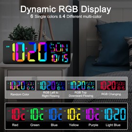 XREXS Large Digital Wall Clock with Remote Control, 17.2" LED Large Display Count Up & Down Timer, Adjustable Brightness RGB Color Changing Clock Alarm Clock for Home, Gym, Office and Classroom