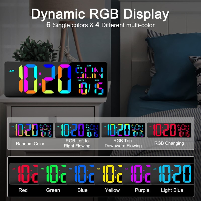 XREXS Large Digital Wall Clock with Remote Control, 17.2" LED