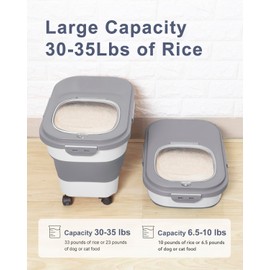 DDMOMMY 20-30 Lbs Rice Storage Container,Collapsible Food Storage Containers with Rolling Wheel Airtight Locking Lid,Flour Storage Container with Cup and Scoop,Suitable for Food,Rice,Pet Food,Flour