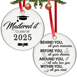 Graduation Gifts for Her Him,Graduation Ornaments Class of 2025 Ceramic Keepsake Inspirational Motivational Christmas Ornaments 2025 Women Men Daughter Son High School College Bachelor Masters Degree
