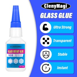 ClenyMagi 2-Pack Fast Curing Glass Glue, Super Glue for Glass with Anti-Clog Cap, Waterproof, Heat-Resistant, Glass Glue Clear Repair Heavy Duty for Acrylic, Crystal, Mirror and More