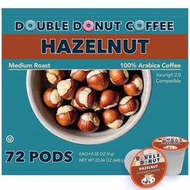 Double Donut Hazelnut Flavored Coffee Pods, Medium Roast Coffee, Compatible with Keurig K Cups Brewers, 72 Count (Pack of 1)