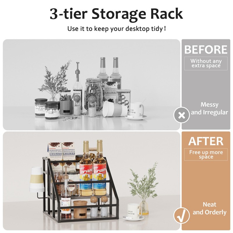 Vantimo Coffee Syrup Rack Organizer, 3 Tier Countertop Storage Shelves,
