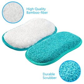 5 esponjas multiusos para cocina de Scrub-it-Non-Scratch con paños de fibra de bambú, esponja junto con fuerza de fregado, limpieza sin esfuerzo de platos, ollas y sartenes, color azul