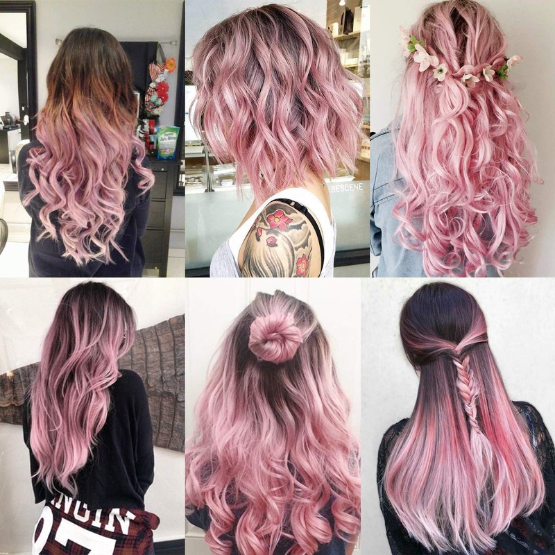 TOFAFA 22 Inch Colored Hair Extensions,Pink Color Long Straight Highlights