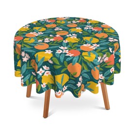 SKYDAWNY Lemon Round Tablecloth 60" Diameter for Indoor and Outdoor,Summer Tropical Flowers Waterproof Table Cloth Cover Decorative for Party Holiday Dinning Tabletop Home Décor