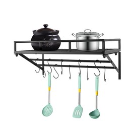 DYRABREST 24 Inch Wall Mounted Pot Rack with 10 Hooks, Heavy Duty Kitchen Storage Rack for Organizing Pots and Pans, Space Saving Iron Shelf for Home Cooks Kitchen Organizers