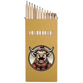 Azeeda 12 x 'Highland Cow In Tartan' Long 178mm Coloured Pencils/Pencil Set (PE00065801)