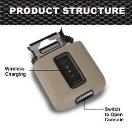 CNNELL Center Console lid Armrest Cover w/Wireless Charger Compatible with 2015-2019 Chevy Tahoe/Suburban GMC Yukon/Yukon XL (Brown)