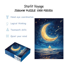 Ocean Puzzle 1000 Pieces-Starlit Voyage, Starry Night Puzzle 1000 Pieces, Moon Puzzles for Adults, Difficult Jigsaw Puzzle for Families